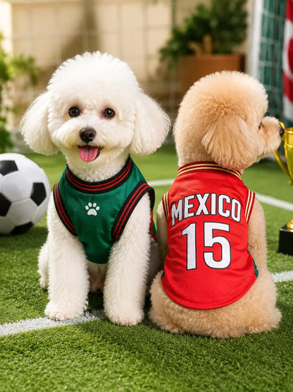 Mexico 15 Pet Jersey Shirt for Small Medium Dogs and Cats, Breathable Mesh Soccer Style Pet Vest, Sleeveless Puppy Sports Outfit, Cute Lightweight Dog Cat Clothes for Daily Wear, Outdoor Walks, Photos and Parties