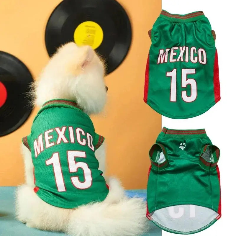 Mexico 15 Pet Jersey Shirt for Small Medium Dogs and Cats, Breathable Mesh Soccer Style Pet Vest, Sleeveless Puppy Sports Outfit, Cute Lightweight Dog Cat Clothes for Daily Wear, Outdoor Walks, Photos and Parties