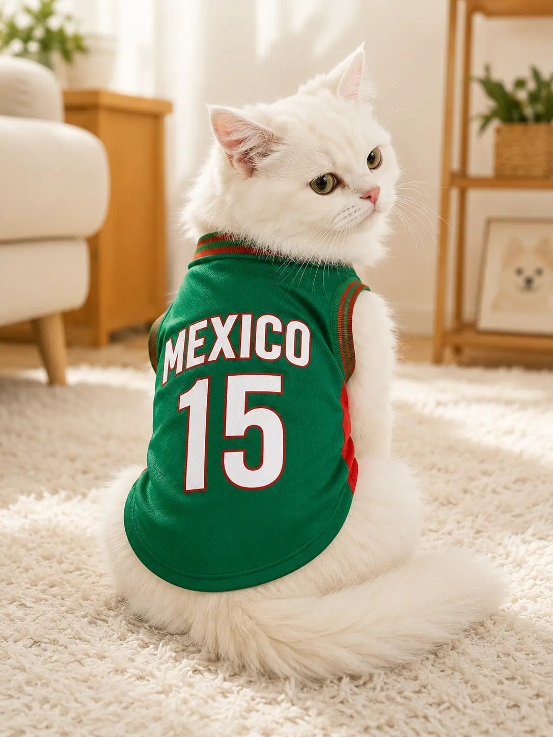 Mexico 15 Pet Jersey Shirt for Small Medium Dogs and Cats, Breathable Mesh Soccer Style Pet Vest, Sleeveless Puppy Sports Outfit, Cute Lightweight Dog Cat Clothes for Daily Wear, Outdoor Walks, Photos and Parties